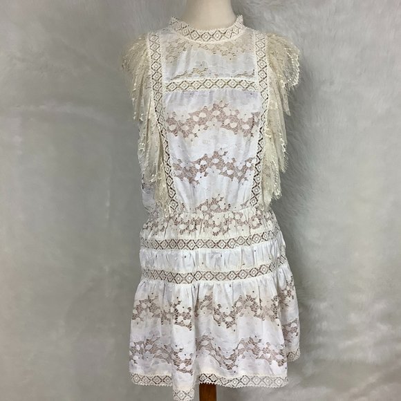BHLDN Dresses & Skirts - BHLDN Anthropologie Marais Ivory Lace Mini Dress Cover Up L